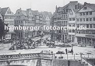 33_47985 Der Marktplatz am Messberg ca. 1880; in der Bildmitte der Vierlnder Brunnen und einige Marktstnde. Im Vordergrund lks. das steinerne Gelnder der Wandrahmsbrcke. www.hamburg-bilder.biz