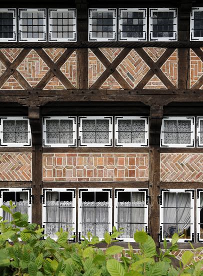 Fachwerk Vierlnder Freilichtmuseum Rieck-Haus  11_21635  Fachwerk und Ziegelfllung des Rieckhauses in Curslack, Bezirk Hamburg Bergedorf. Das Rieckhaus wurde 1533 errichtet und ist ein typisches niederdeutsches Hallenhaus; das ehemalige Bauernhaus gehrt zu den ltesten Profanbauten Hamburgs.  www.hamburg-bilder.org