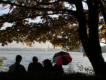 011_14494 - Herbst in Hamburg; die Bume im Alstergrnzug / Alsterpark frben ihre Bltter. 