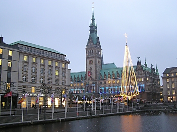 011_14727 Weihnachtsmarkt auf dem Rathausmarkt; ein Lichterbaum ist aufgestellt. 