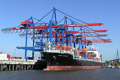 011_15704 - ein Schiff unter der Containerbrcke am Hafenkai des Terminals. 