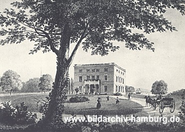 das Jenischhaus ca. 1845; eine Pferdekutsche