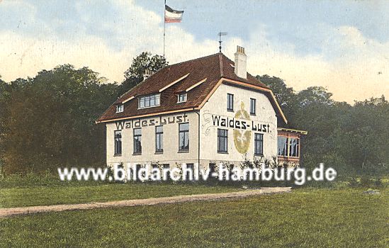 011_15943 - historisches Motiv (ca. 1900) vom Caf Waldeslust am Rande des Niendorfer Geheges; das ehem. Ausflugslokal mit Veranda wird aktuell als Wohnhaus genutzt.