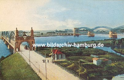 011_15701 - historische Luftansicht der Elbbrcken bei Hamburg Harburg ber die Sderelbe. 