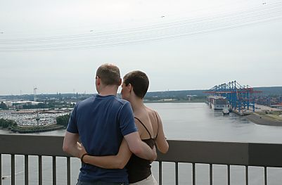 011_15623 - Blick von der Khlbrandbrcke auf die Sderelbe; rechts das Container Terminal Altenwerder, lks. die Hftspitze Krusenbusch. 