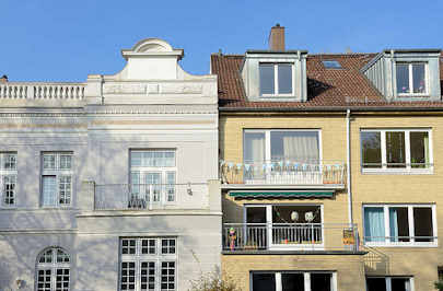 7397 Alt + Neu, unterschiedliche Architektur und Hausfassaden in Hamburg Eilbek; Grnderzeit und gelber Klinker.