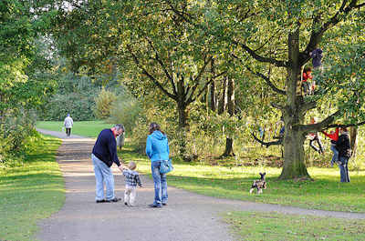 9422 Spazierweg am Jenfelder Moor - Kinder klettern im Baum.