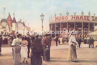 X000334 Historische Aufnahme vom Hamburger Dom auf dem Heiligengeistfeld - Frauen mit langen Rcken und Hten; Buden und Karussell.