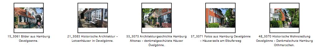 velgnne (auch Oevelgnne) war bis 1890 eine kleine Landgemeinde und bis 1938 ein Stadtteil von Altona. Jetzt ist Oevelgoenne ein Teil des Stadtteils Othmarschen und der Weg entlang der Elbe beim Oevelgnner Museumshafen trgt diesen Namen. Der schmale Fussweg wird von alten Husern gesumt, die lange Zeit von Lotsen und Schiffskapitnen bewohnt wurden und bis zum Ende des 19. Jahrhunderts entstanden. Anfang des 20. Jahrhunderts Huser in der sogenannten „Kurort-Architektur“ Die Backstein- und Fachwerkhuser stehen an der Landseite des Elbuferwegs, auf der anderen Seite befinden sich die dazugehrigen Hausgrten. Viele der Gebude stehen inzwischen unter Denkmalschutz. 