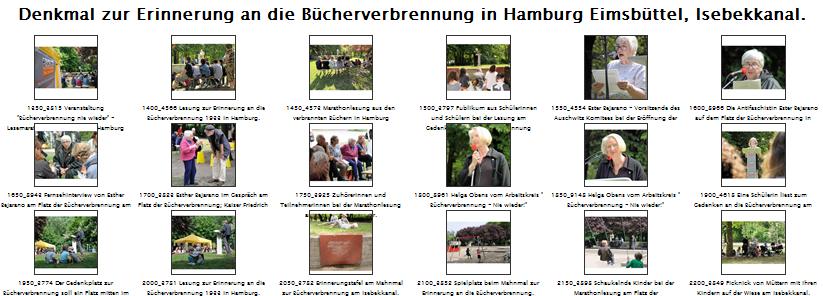 Am 15. Mai 1933 verbrannten in Hamburg studentische Mitglieder der Sturmtruppen (SA) am Kaiser-Friedrich-Ufer in Hamburg Eimsbttel Bcher so genannter undeutscher Autorinnen und Autoren. Zur Erinnerung an diese Hamburger Bcherverbrennung wurde 1985 auf Beschluss der Bezirksversammlung Eimsbttel eine von Wolfgang Finck gestaltete Mahnmalsanlage geschaffen. Auf den Tafeln am halbrunden Gedenkplatz befinden sich verschiedene Inschriften: ein Zitat des Dichters Heinrich Heine ("Das war ein Vorspiel nur, dort wo man Bcher verbrennt, verbrennt man auch am Ende Menschen), die Titel verbrannter Bcher, eine Auswahl an Namen Hamburger Autorinnen und Autoren, deren Bcher verbrannt 